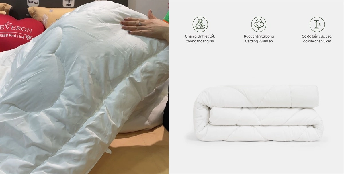 Bảng size chăn Everon minh họa cho nhiều loại giường