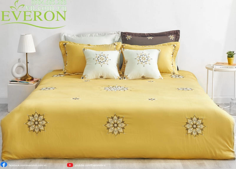 Bộ chăn ga gối đệm cưới sắc đỏ Everon