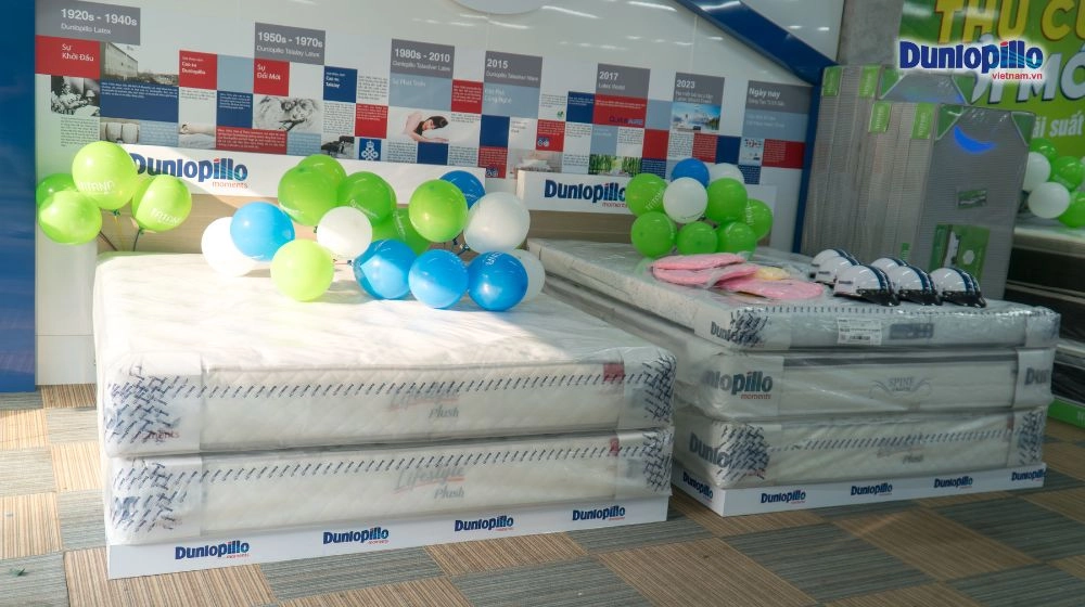 trưng bày đệm Dunlopillo tại TheGioiDemViet sang trọng