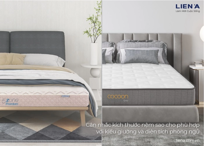 bảng so sánh đệm lò xo theo size