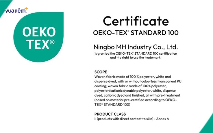 chứng chỉ oeko tex và eco institut trên bao bì nệm