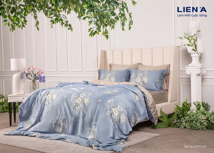 ga giường Tencel mềm mịn trong phòng ngủ tối giản