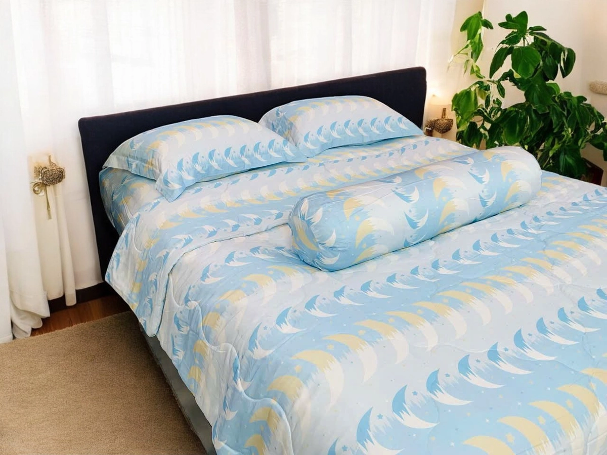 ga giường Tencel tông be kem phối gỗ ấm
