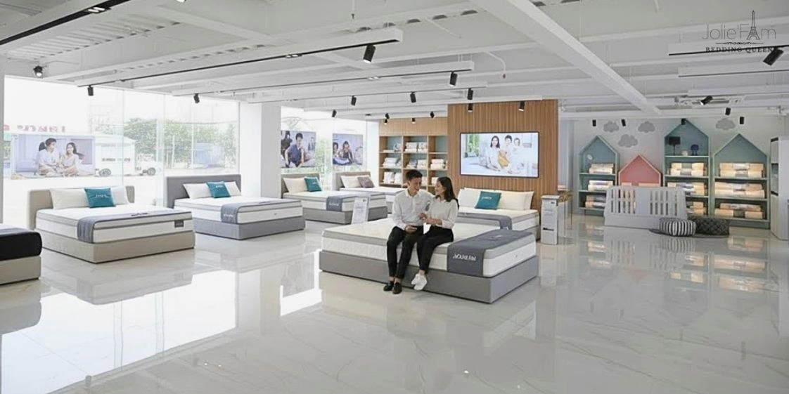 khách hàng nằm thử đệm Vikosan nhiều tư thế