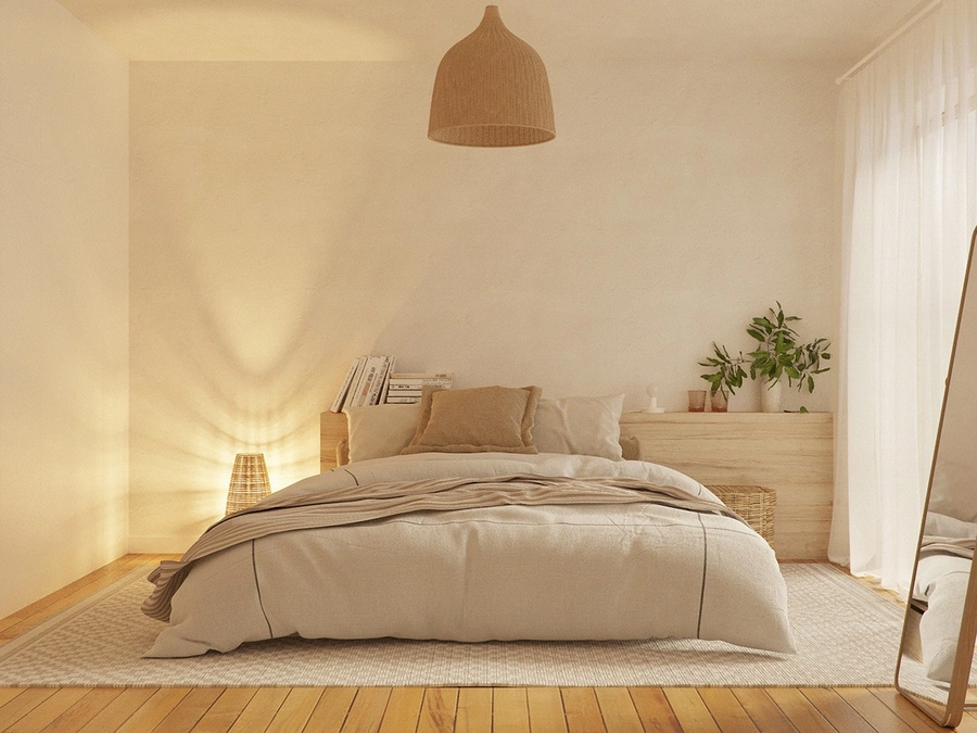 không gian ngủ tối giản với nệm foam Thắng Lợi và ga cotton