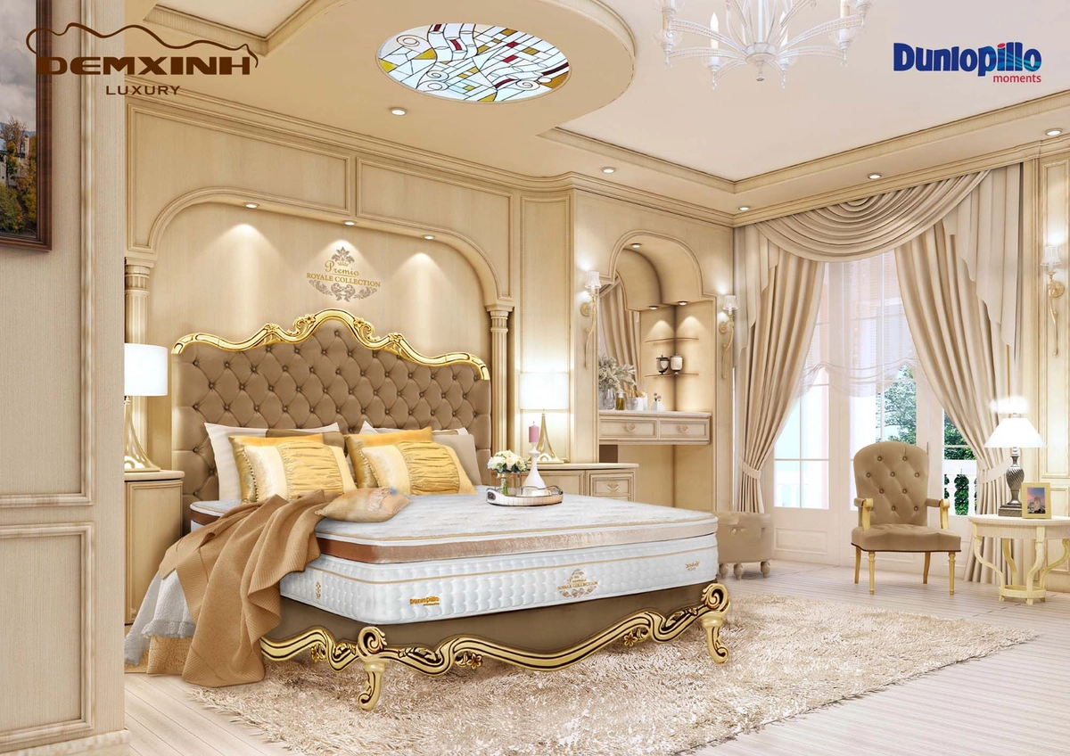 nệm Dunlopillo đặt trên giường vạt phản chắc chắn