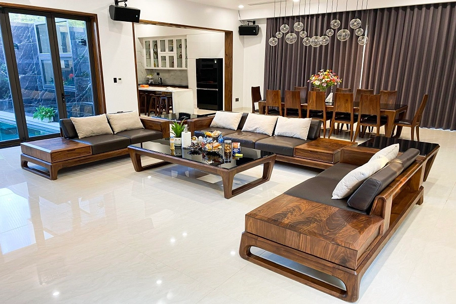 phối drap Tencel với nội thất gỗ óc chó