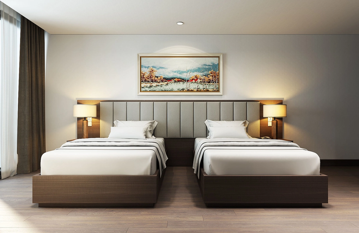 phòng ngủ cặp đôi bày giường Kymdan 1m8 x 2m