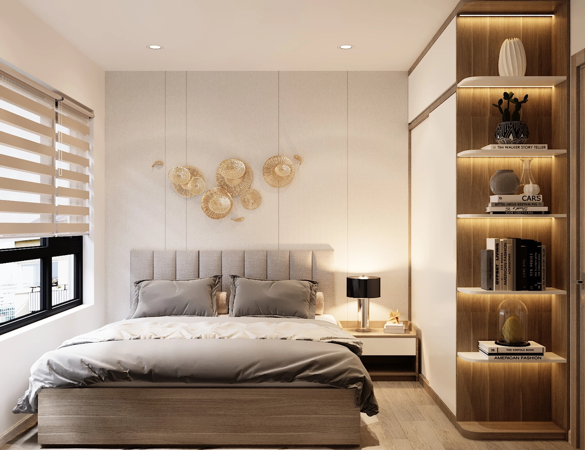 phòng ngủ hiện đại với nệm cao su thiên nhiên