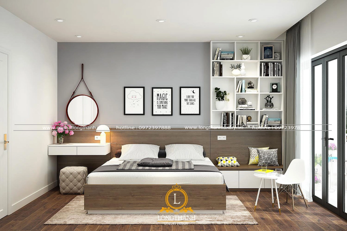 Phòng ngủ tông be ghi với bộ Hanvico thanh lịch