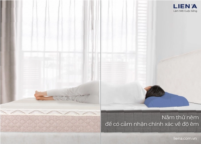 sinh viên cao lớn thử nệm lò xo túi