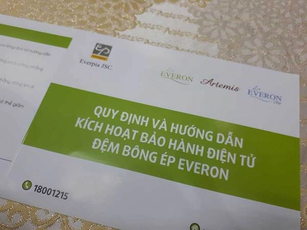 Tem bảo hành Everon Hanvico Liên Á trên đệm