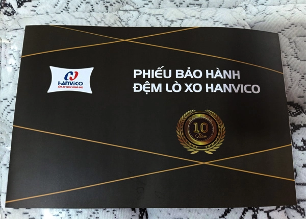 tem bảo hành và phiếu mua đệm Hanvico