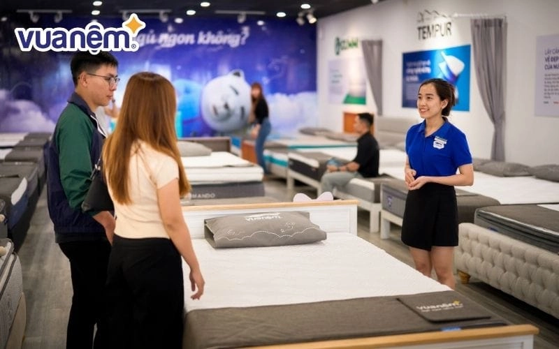 trải nghiệm nằm thử nệm cao su gummi classic tại cửa hàng