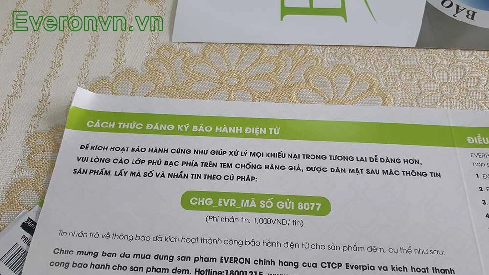 Website Everon chính hãng và tem bảo hành