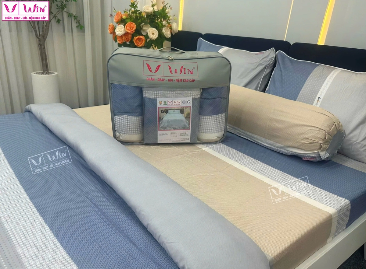 bộ chăn ga gối Thắng Lợi trưng bày sang trọng