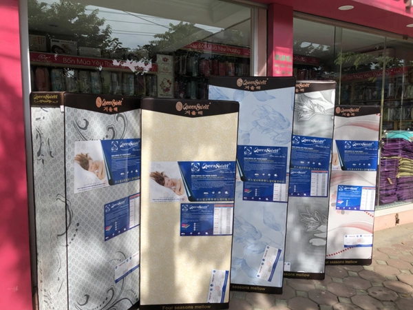 khách hàng nằm thử đệm bông ép Forever tại showroom