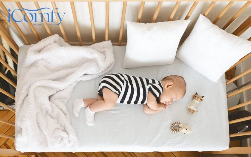 Mẹ kiểm tra độ phẳng nệm mát cho bé