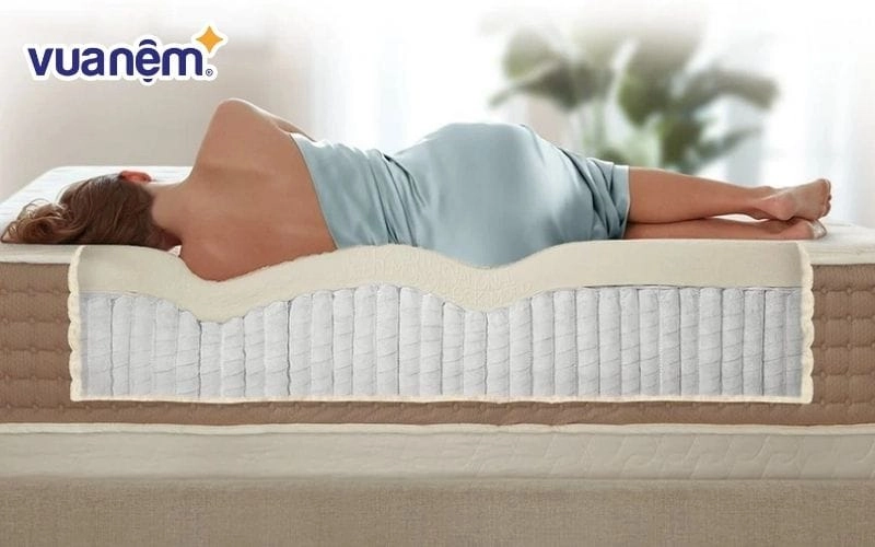 minh họa cột sống thẳng trên nệm Dunlopillo