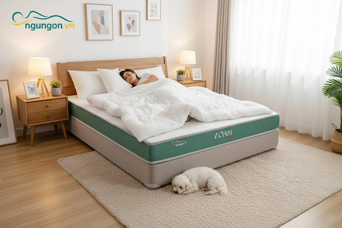 người ngủ thử nệm cao su non mát mùa hè
