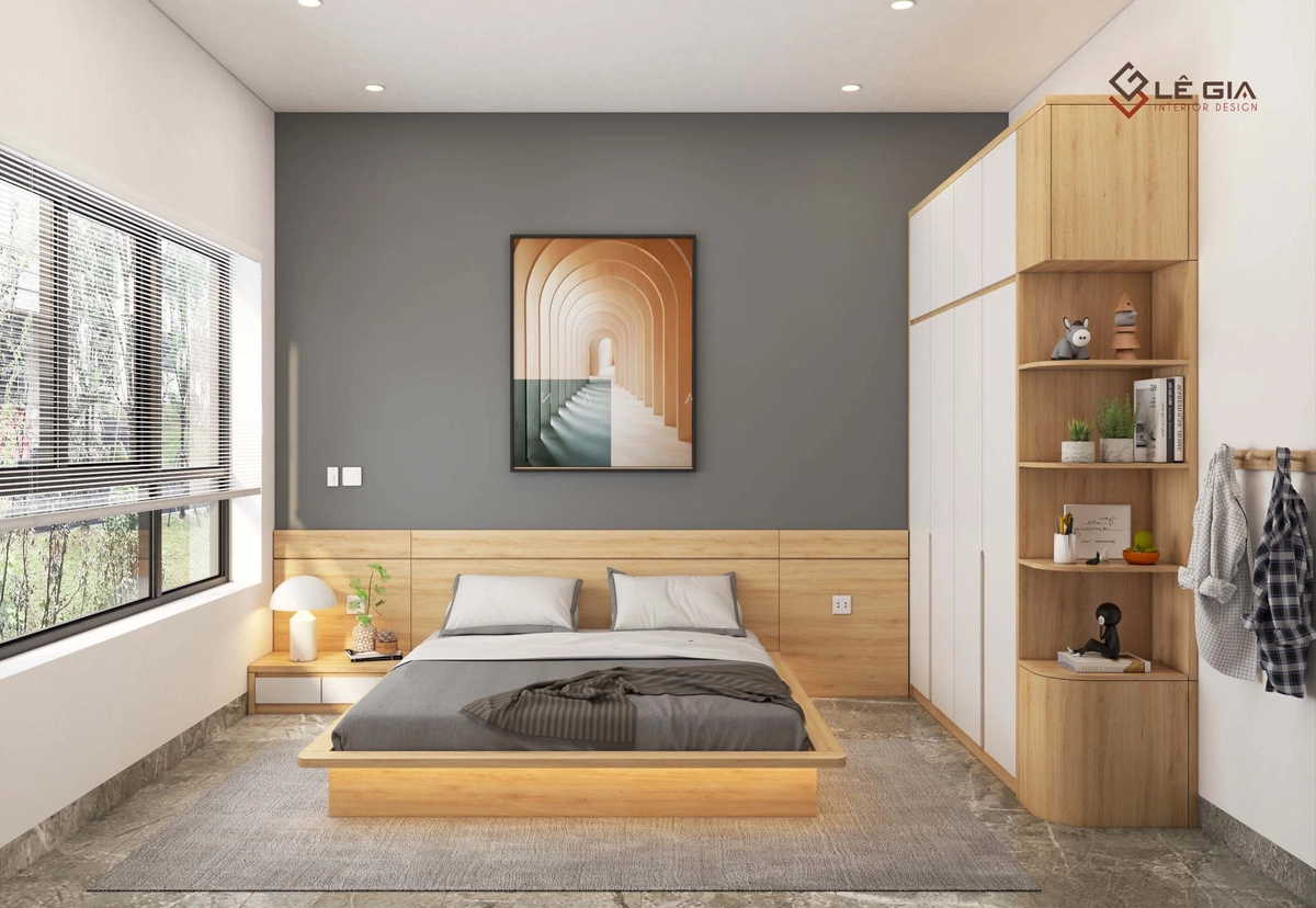 phòng ngủ hiện đại với đệm Four Sea đã trải ga