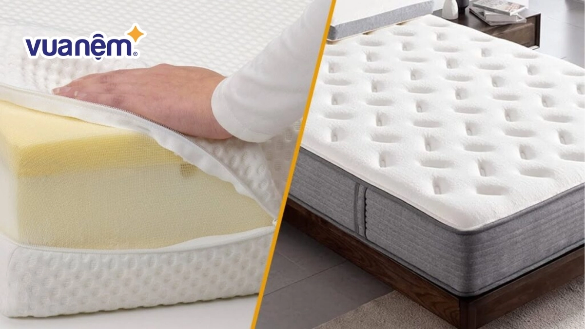 so sánh foam cao su lò xo hybrid trên nệm mẫu