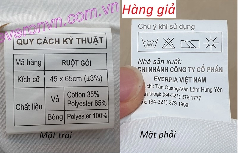 Tem mác Everon và tem chống giả chi tiết